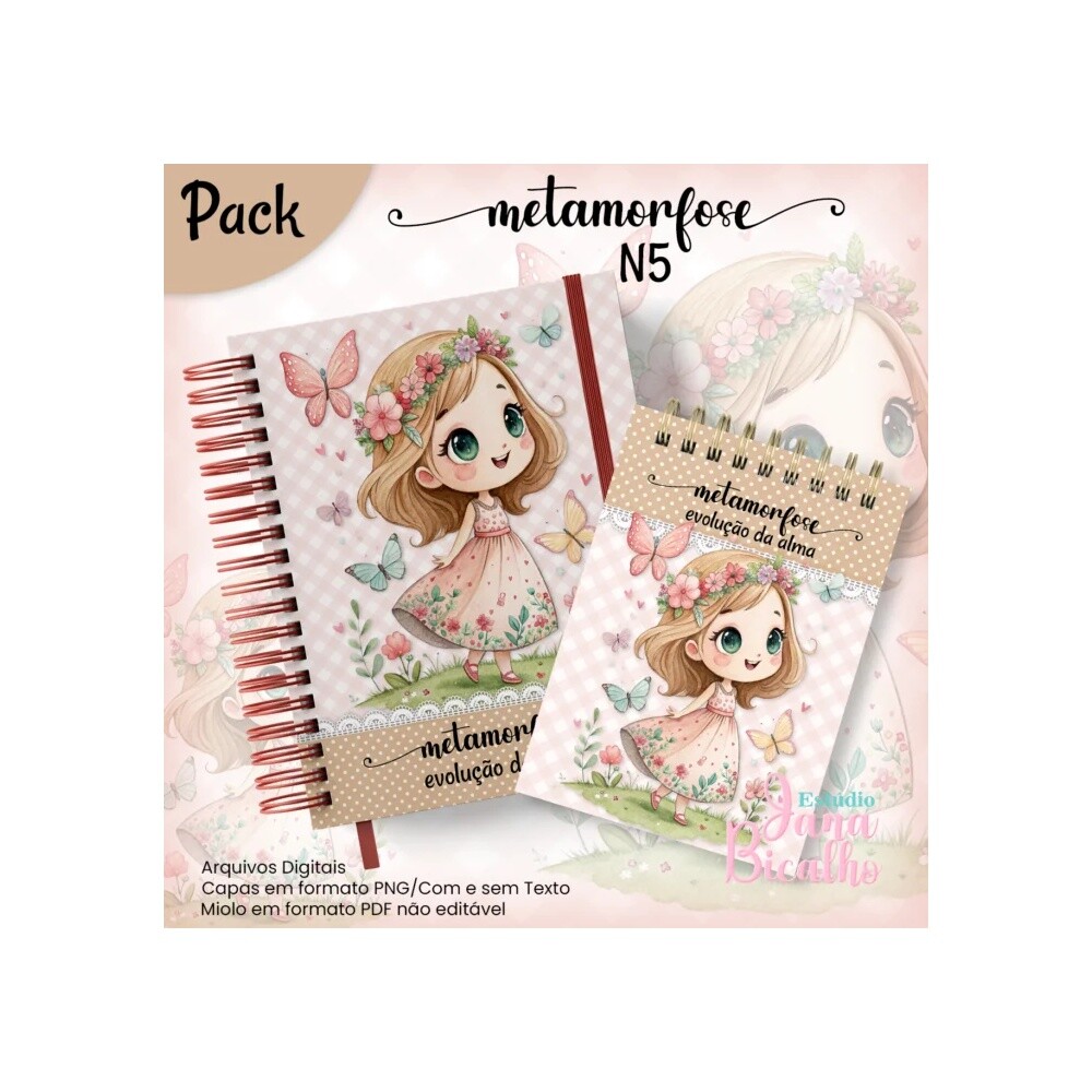 Arquivo Digital Caderno Pautado A5+Bloquinho A6 Metamorfose N5