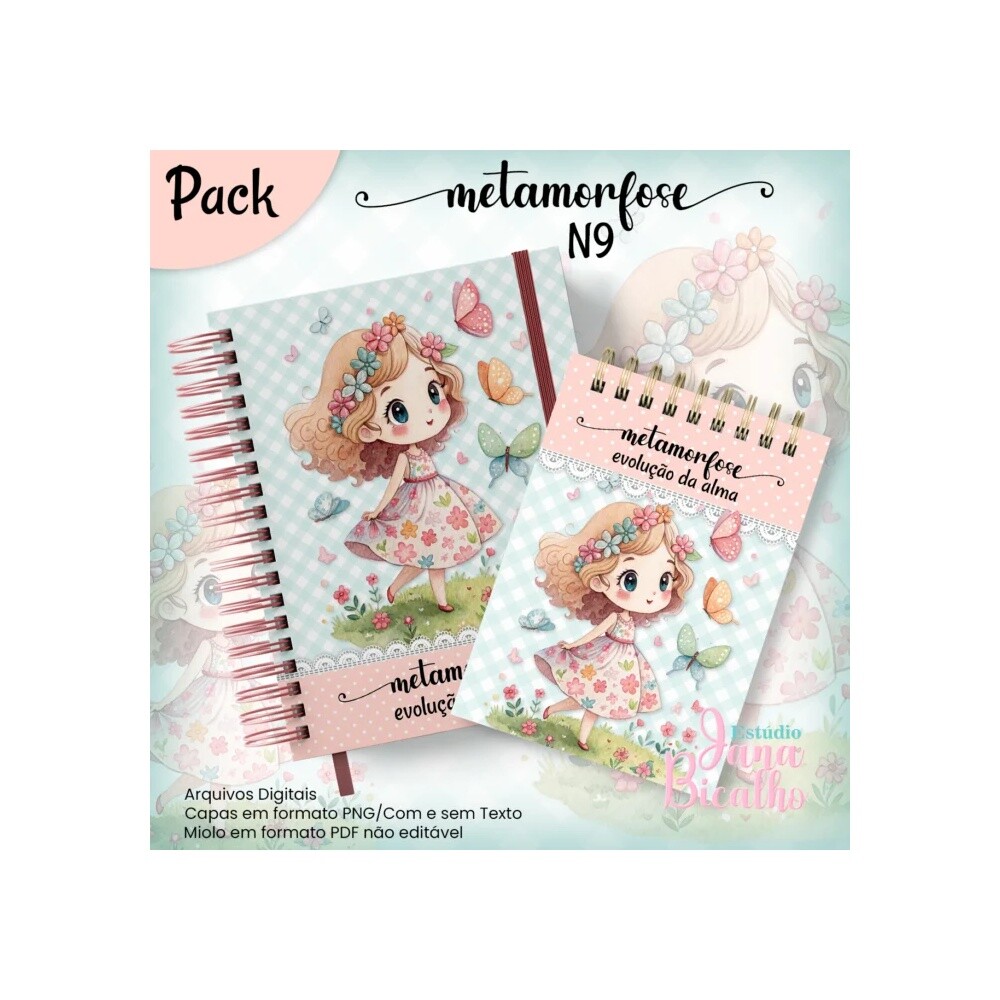 Arquivo Digital Caderno Pautado A5+Bloquinho A6 Metamorfose N9