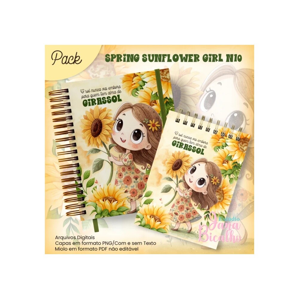 Arquivo Digital Caderno Pautado A5+Bloquinho A6 Spring Sunflower 