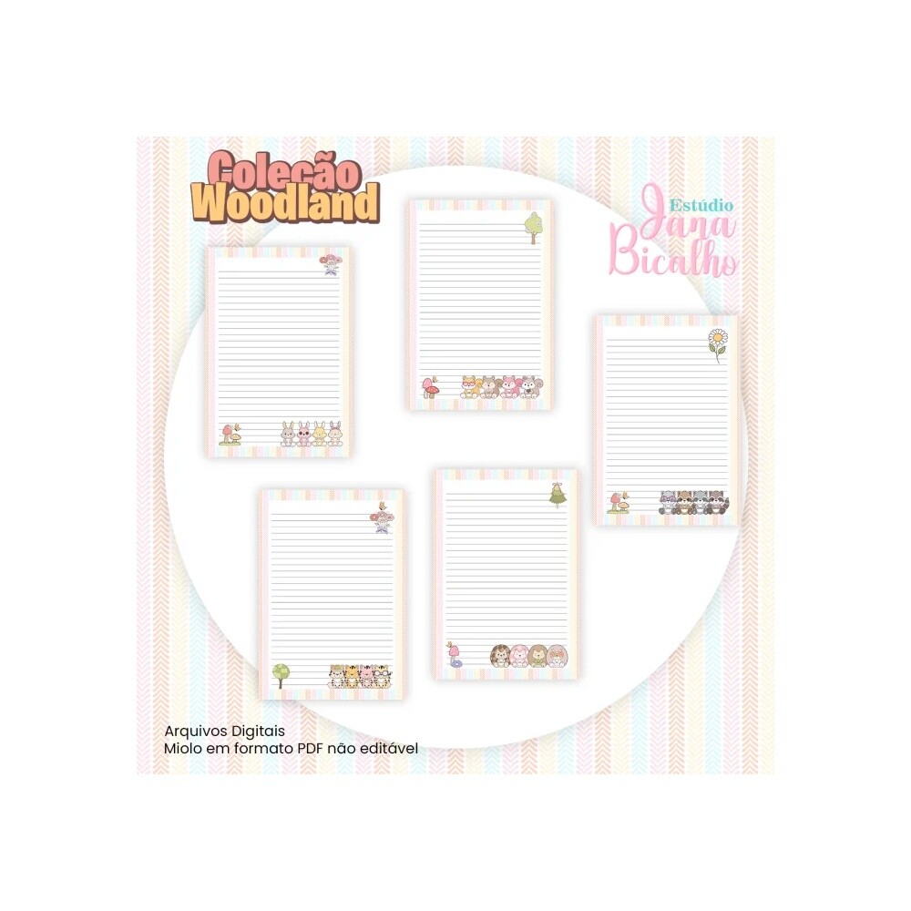 Arquivo Digital Combo Bloco de Anotações Coleção Woodland
