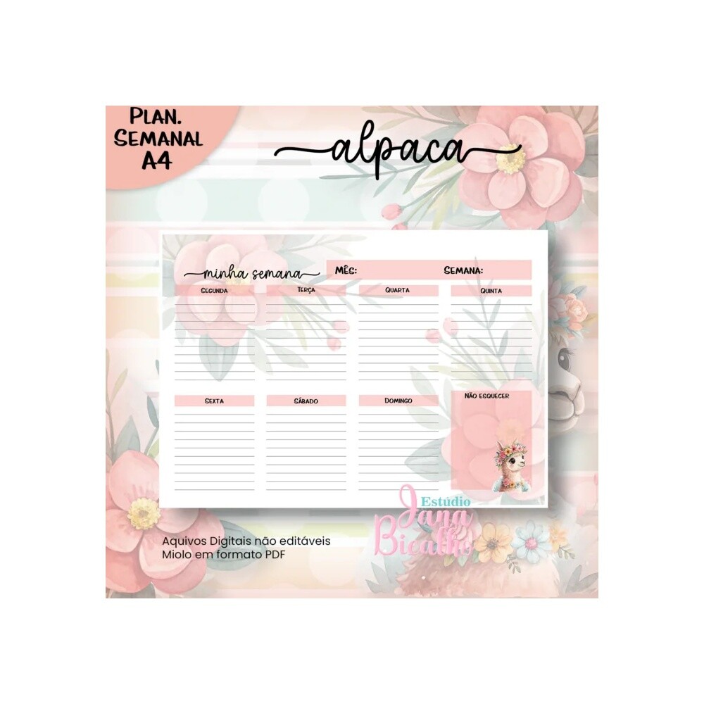 Arquivo Digital Planejamento Semanal A4 Alpaca
