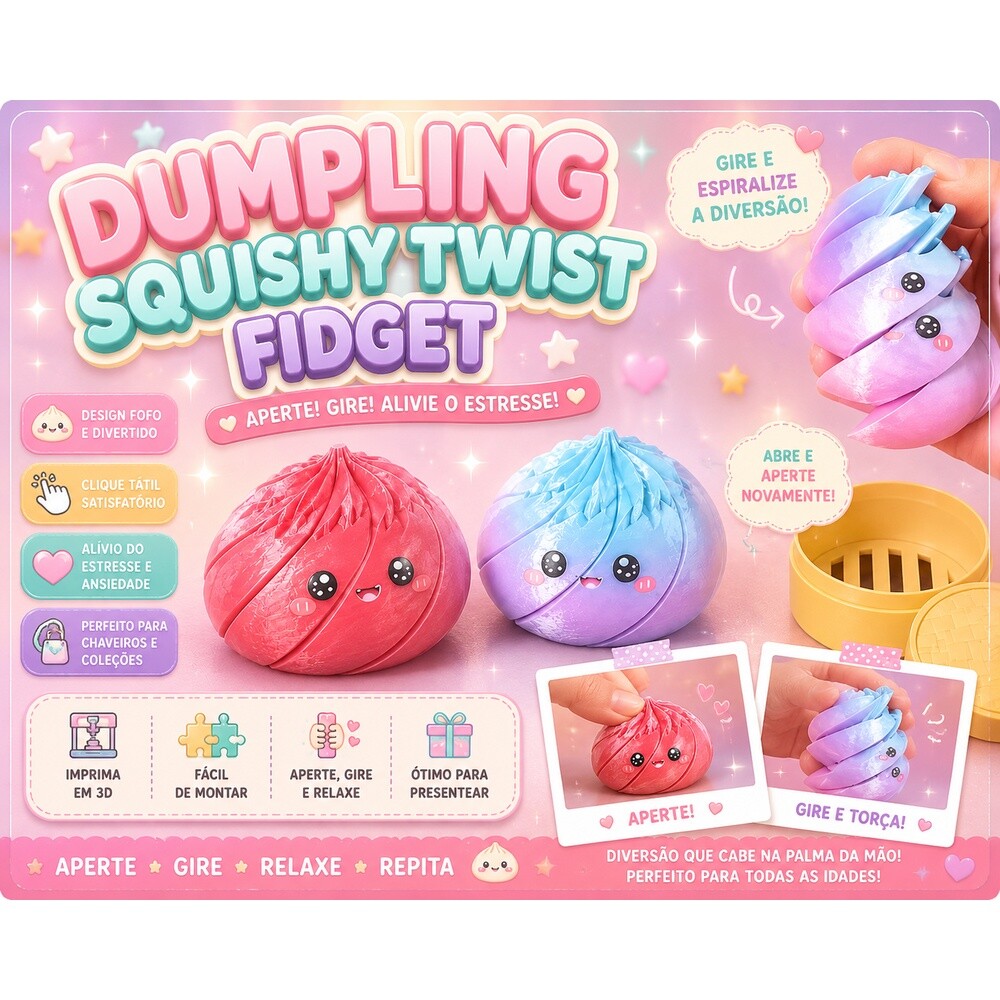 Dumpling Twist Fidget STL Kawaii Rotating Toy Cute 3D Print File