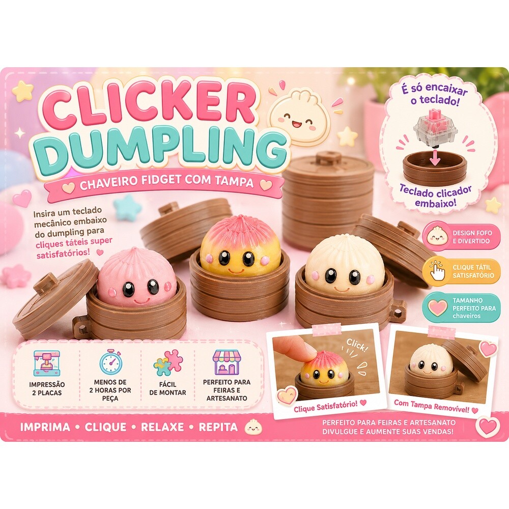Dumpling Clicker STL Kawaii Fidget Keychain Mechanical Keyboard C