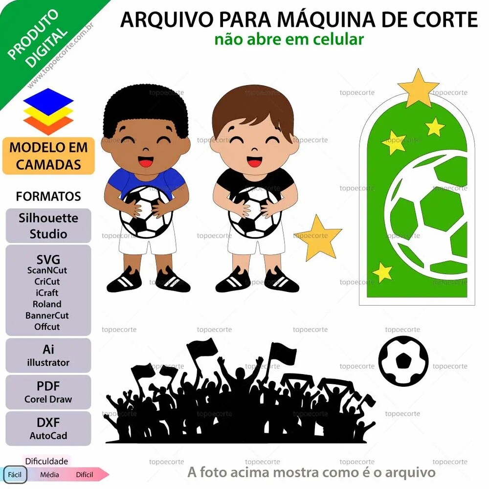 Kit Digital Topo de bolo Futebol Menino Segurando Bola