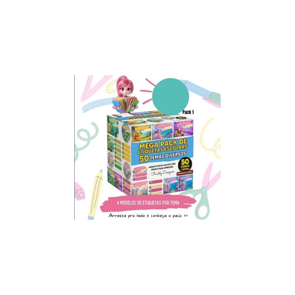 Super pack 50 ETIQUETAS ESCOLARES diversos personagens