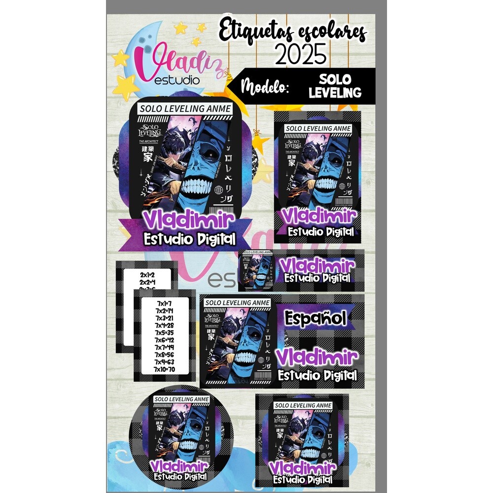 Kit Digital Etiqueta Escolar SOLO LEVELING