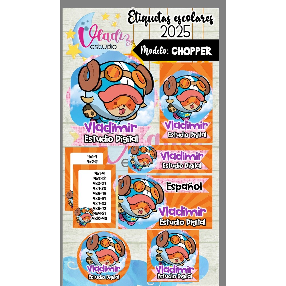 Kit Digital Etiqueta Escolar CHOPPER EGGHEAD