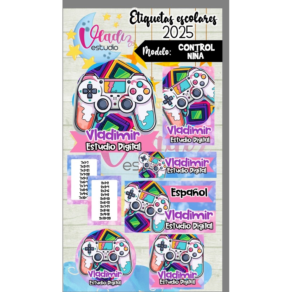 Kit Digital Etiqueta Escolar Video game menina