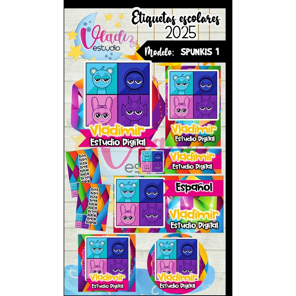 Kit Digital Etiqueta Escolar SPRUNKIS 1