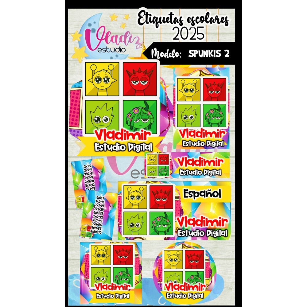 Kit Digital Etiqueta Escolar SPRUNKIS 2