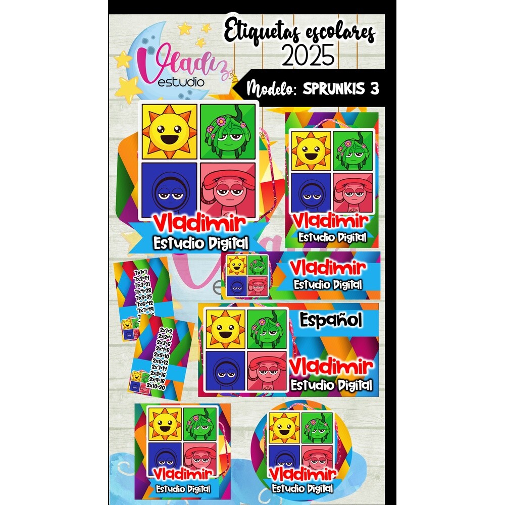 Kit Digital Etiqueta Escolar SPRUNKIS 3