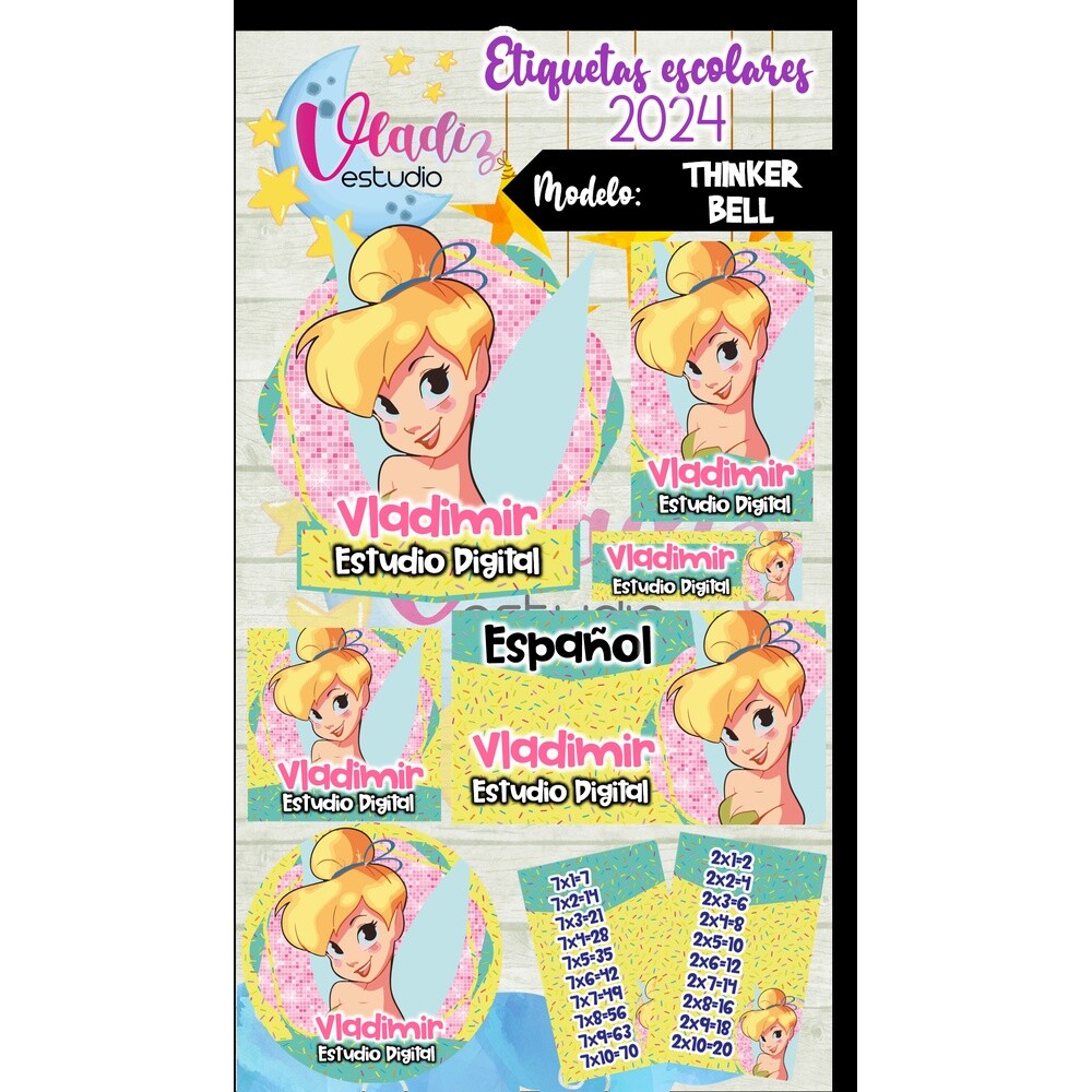 Kit Digital Etiqueta Escolar THINKER BELL