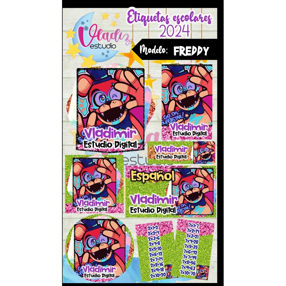 Kit Digital Etiqueta Escolar freddy fazbear