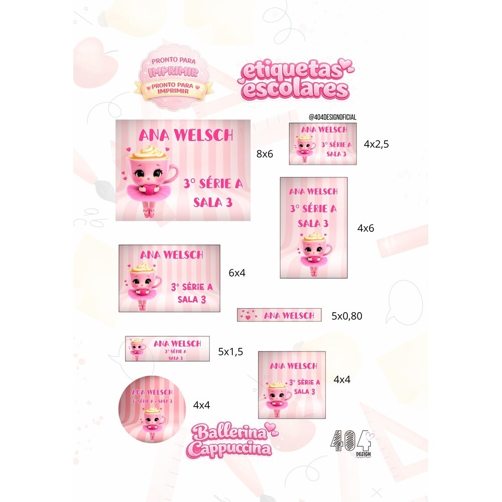 Kit Digital Etiqueta escolar ballerina cappucina
