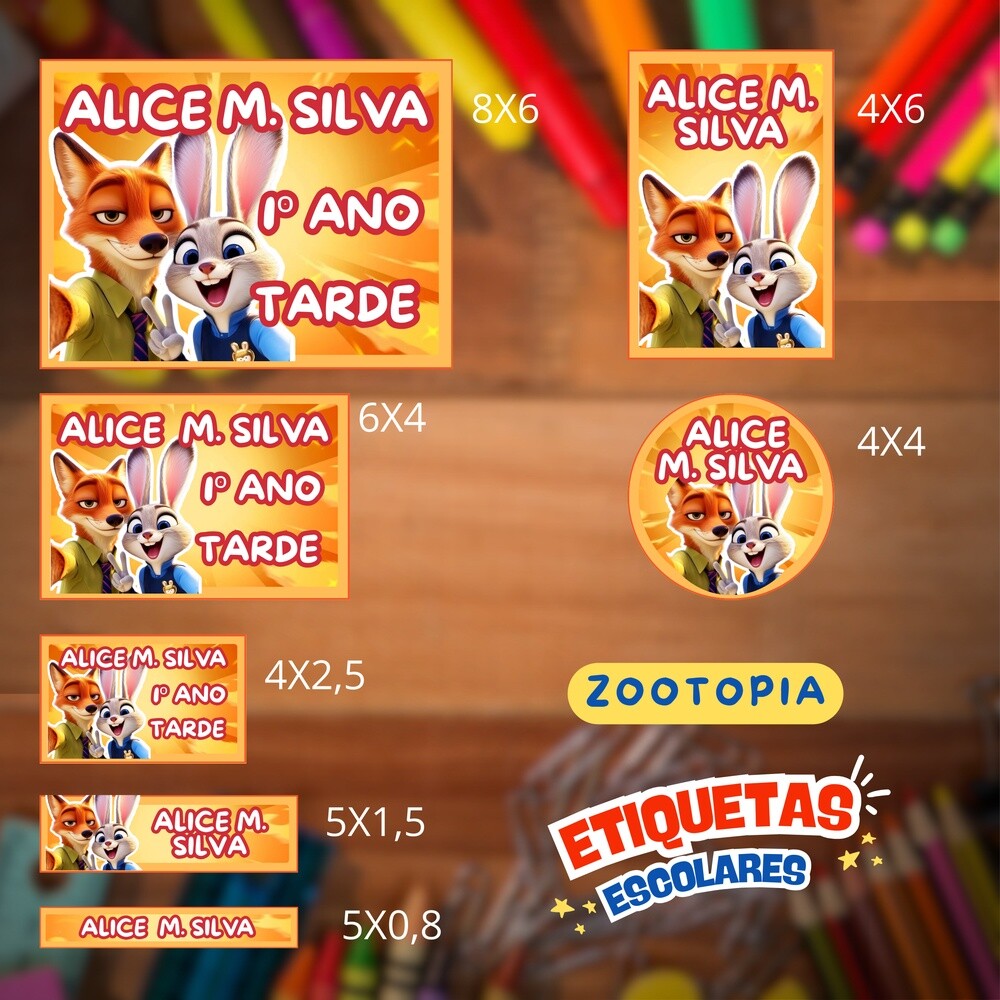 Kit Digital Etiqueta escolar para imprimir Zootopia
