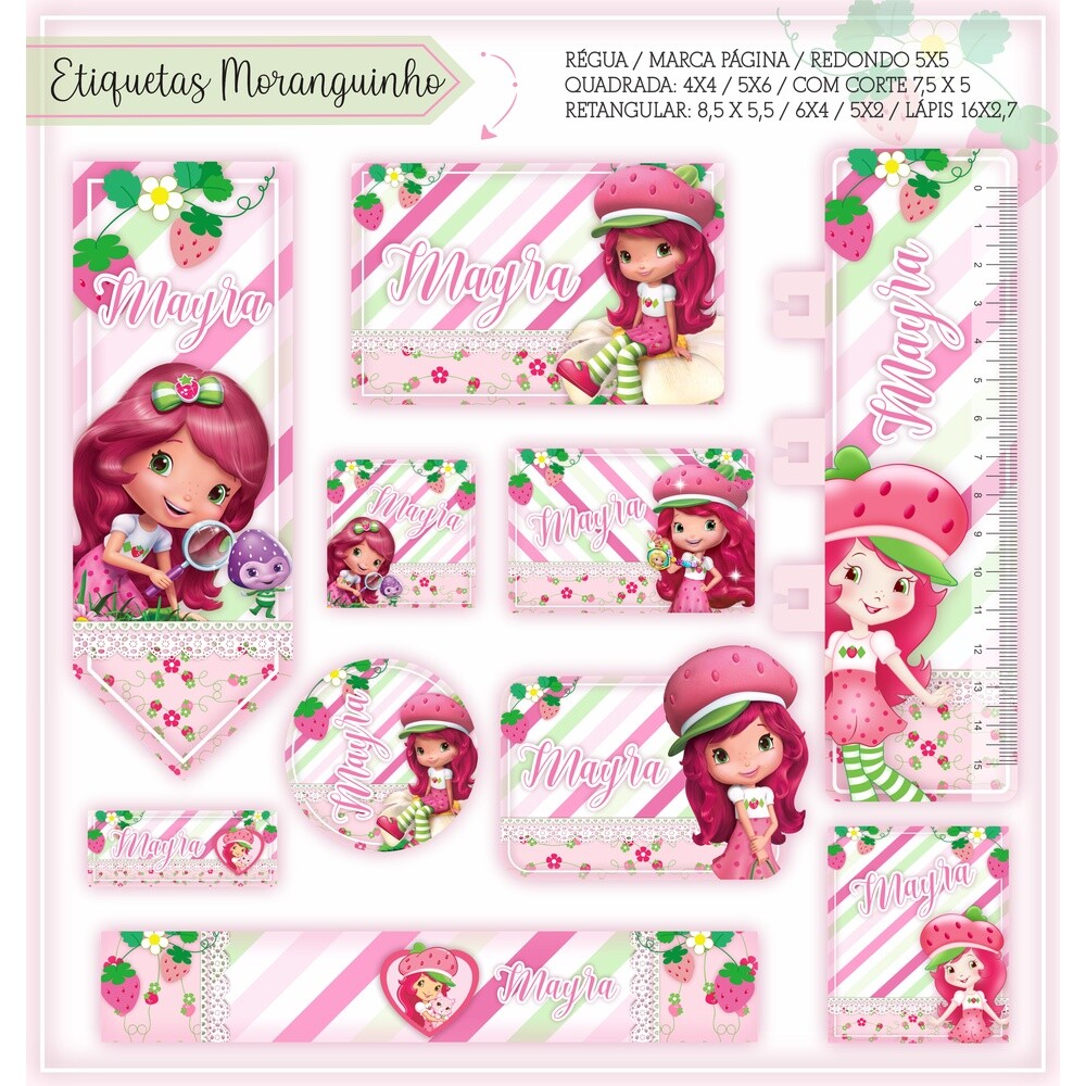 Kit Digital Etiqueta escolar para imprimir Moranguinho V1