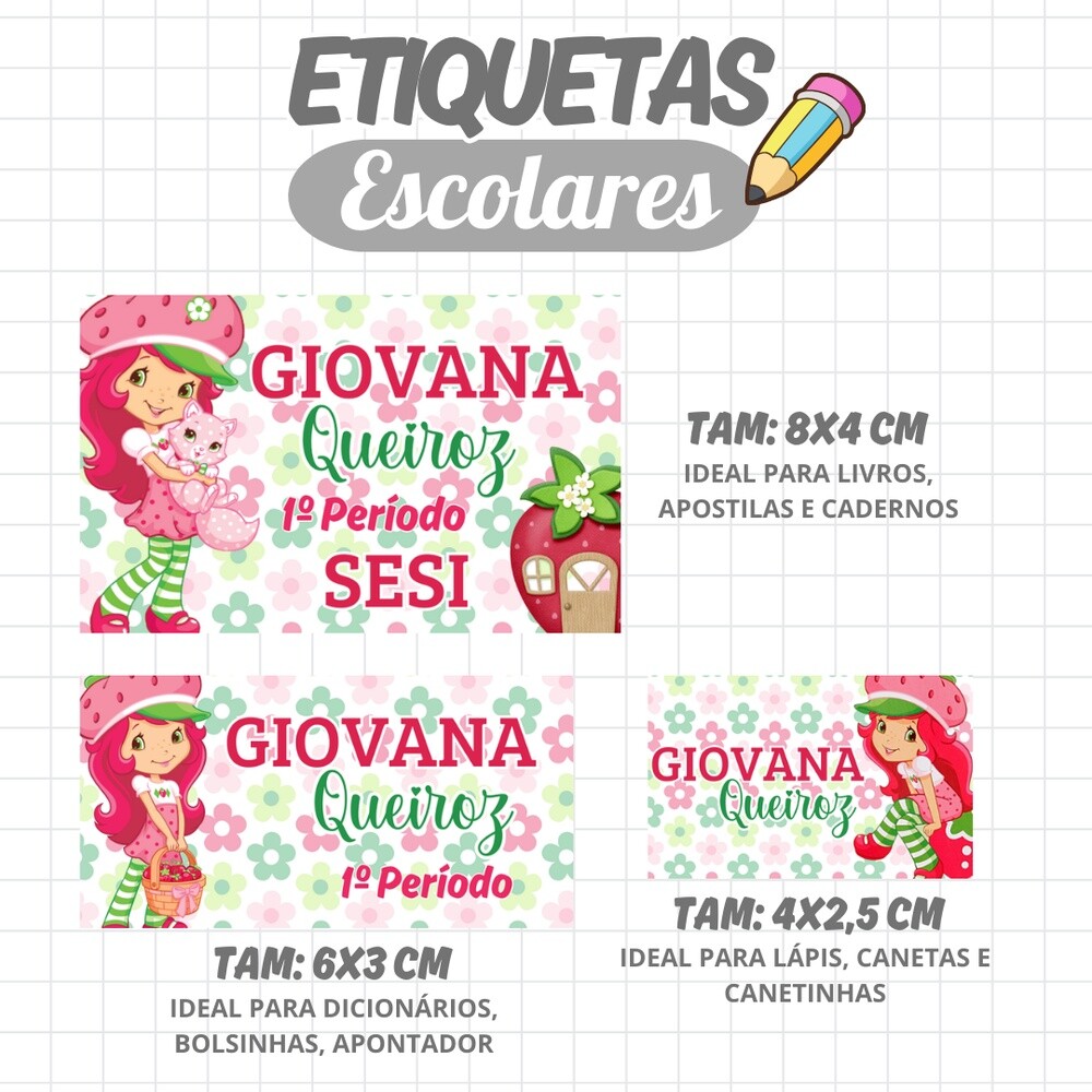 Kit Digital Etiqueta escolar para imprimir Moranguinho V2