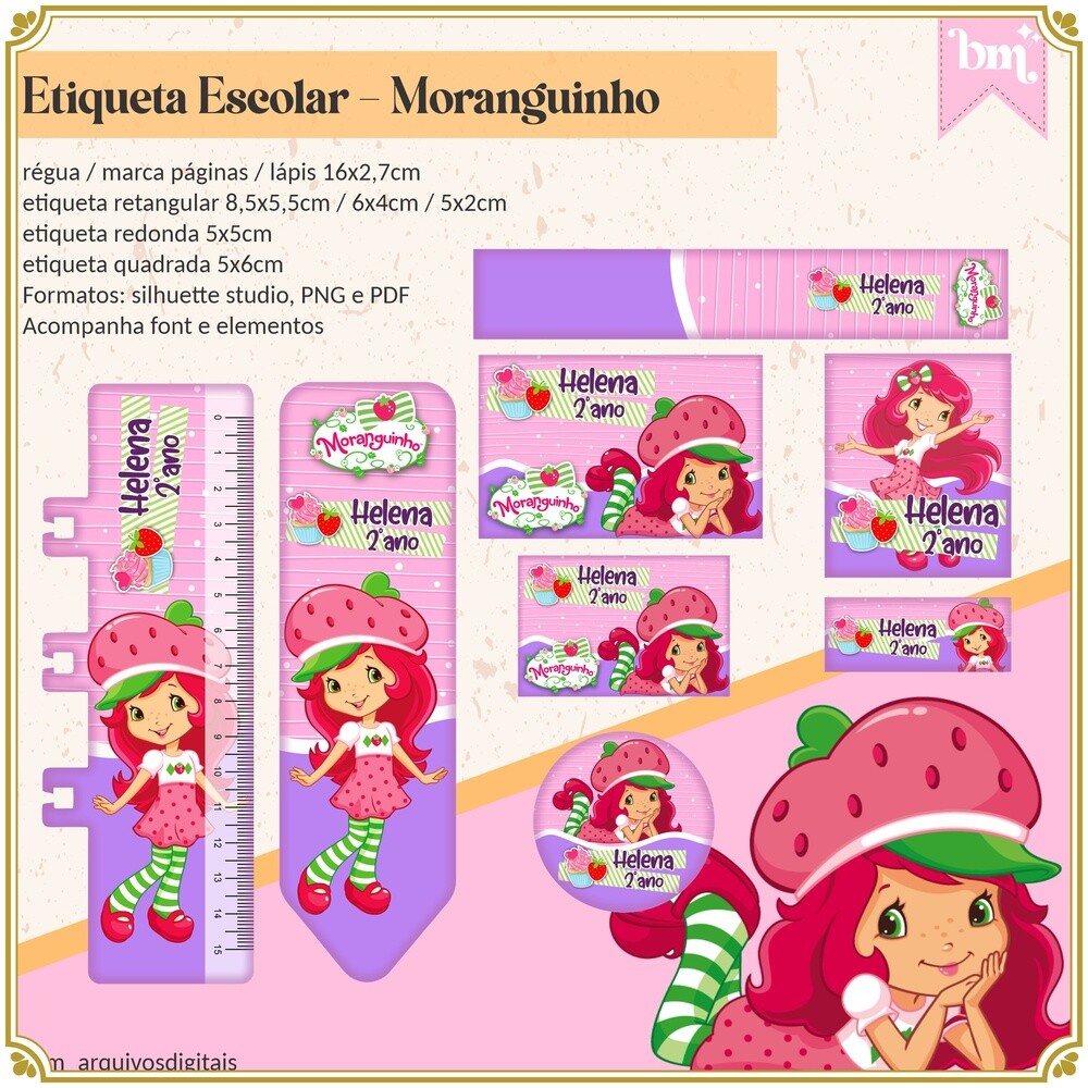 Kit Digital Etiqueta escolar para imprimir Moranguinho V4