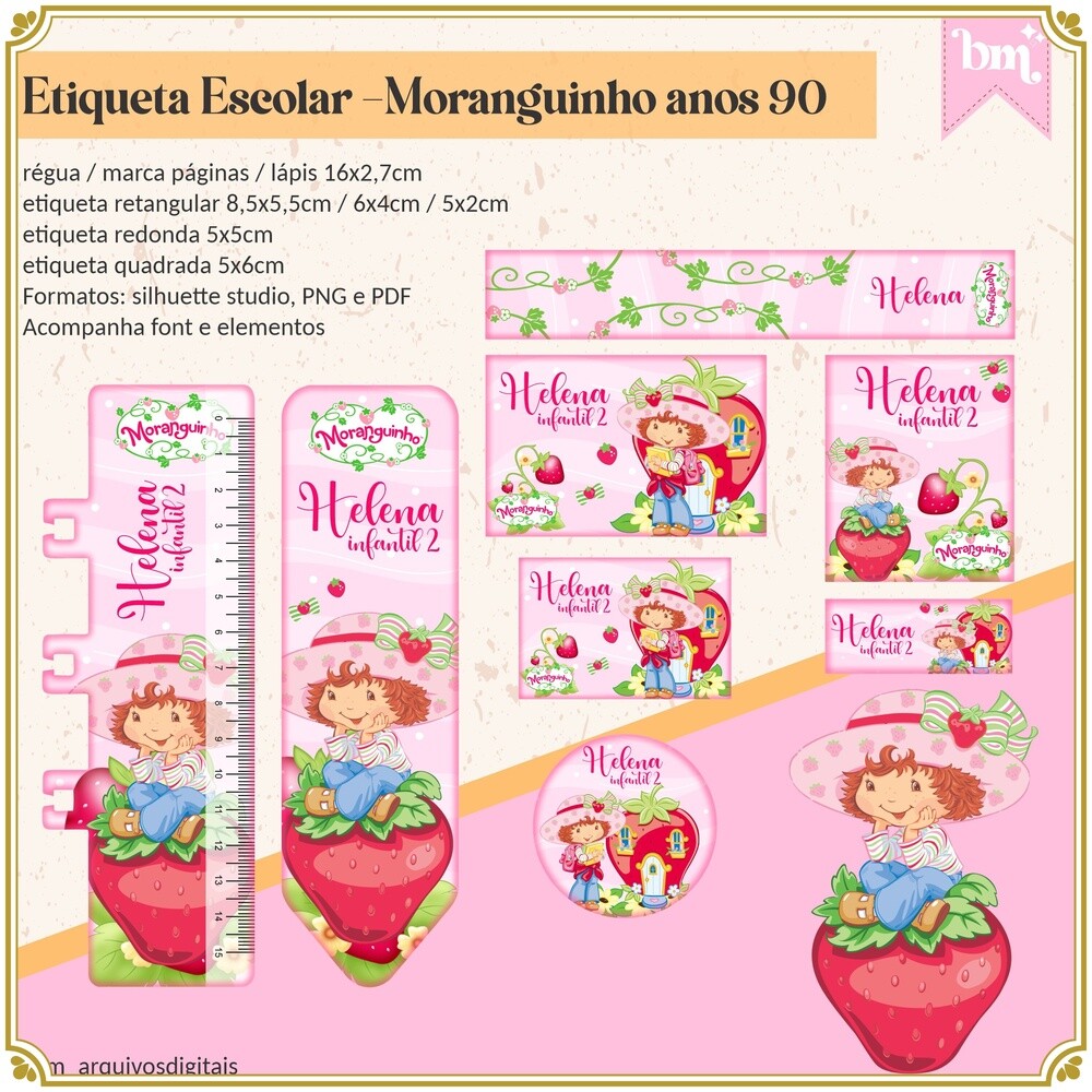 Kit Digital Etiqueta escolar para imprimir Moranguinho V5