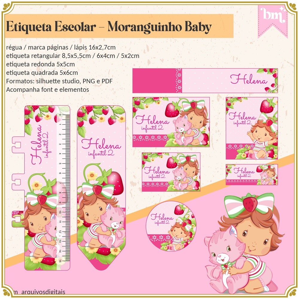 Kit Digital Etiqueta escolar para imprimir Moranguinho V6