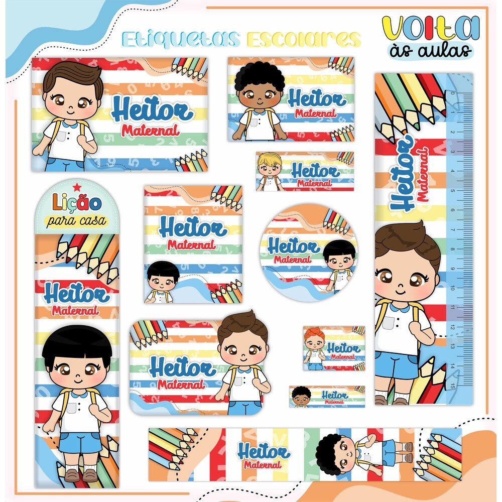 Kit Digital Etiqueta escolar para imprimir Menino V4 EE