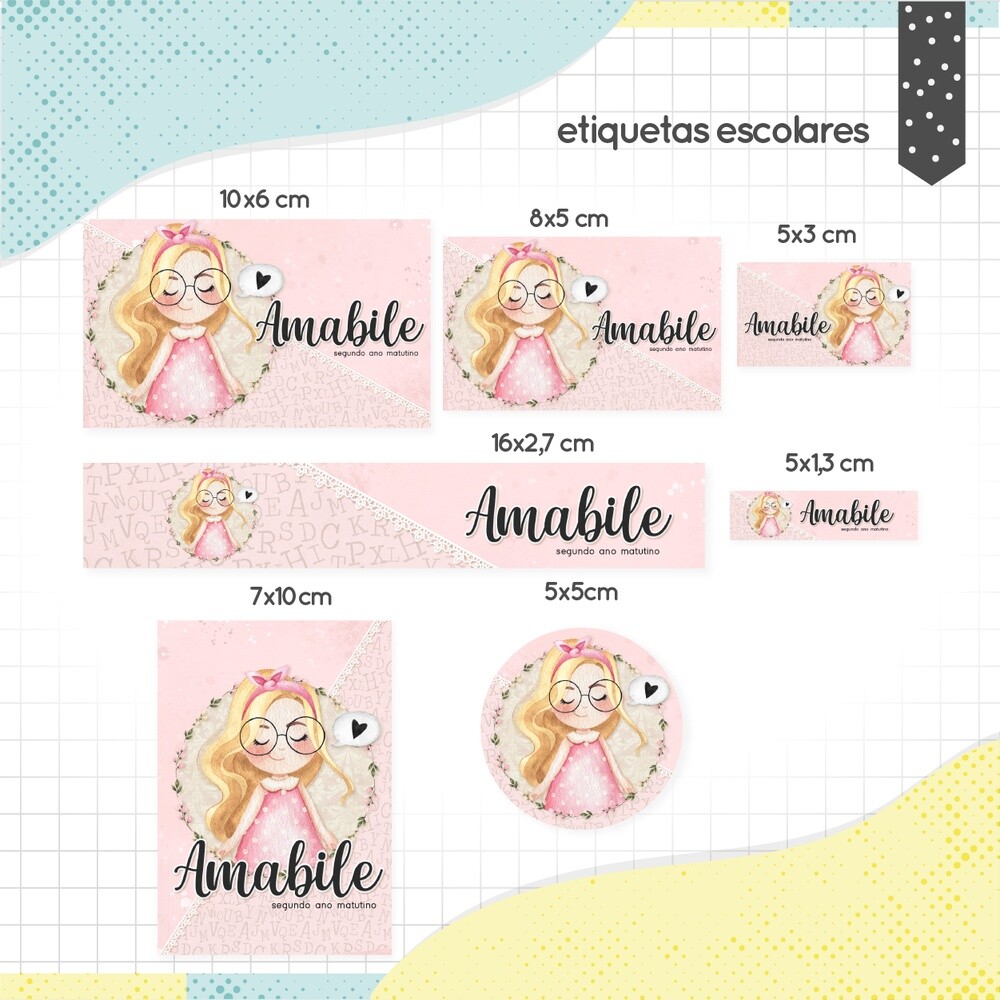 Kit Digital Etiqueta escolar para imprimir  Menina V1 EE