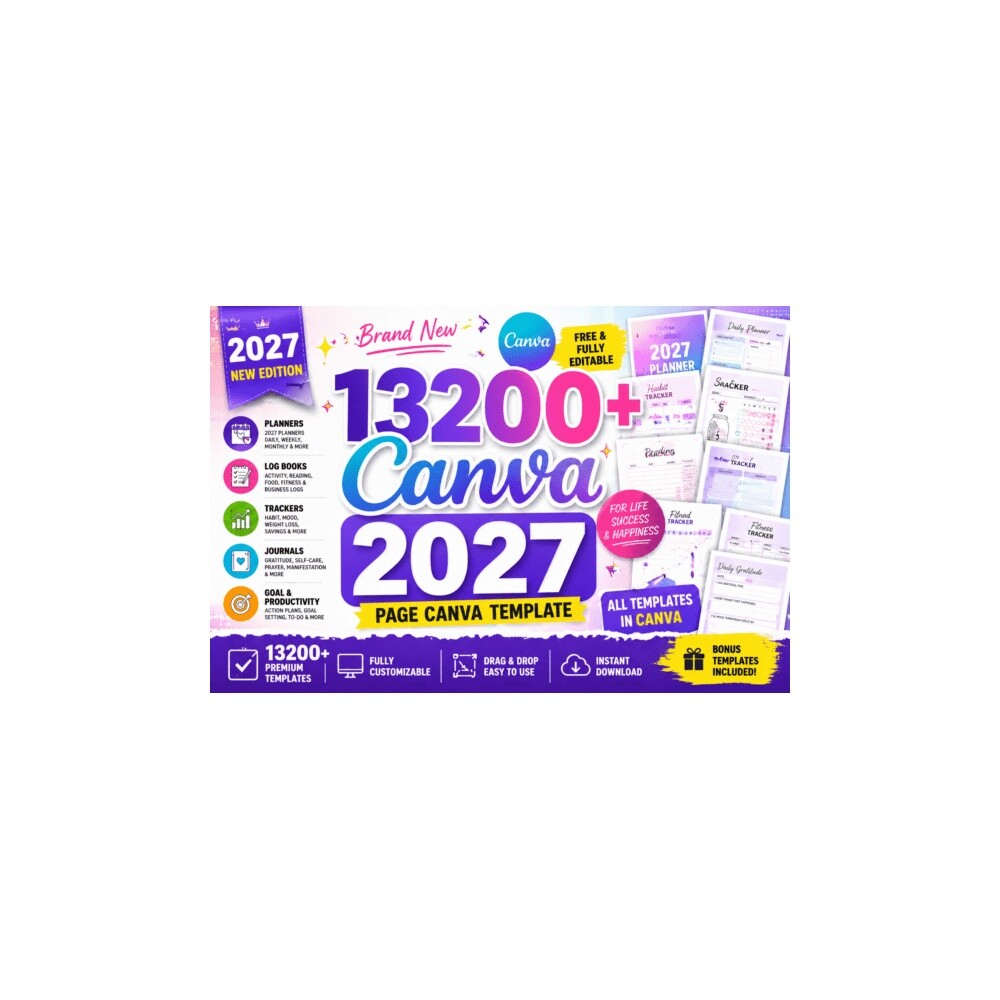 13200+ Páginas Canva Editáveis, Planners, Journals, Log Books e