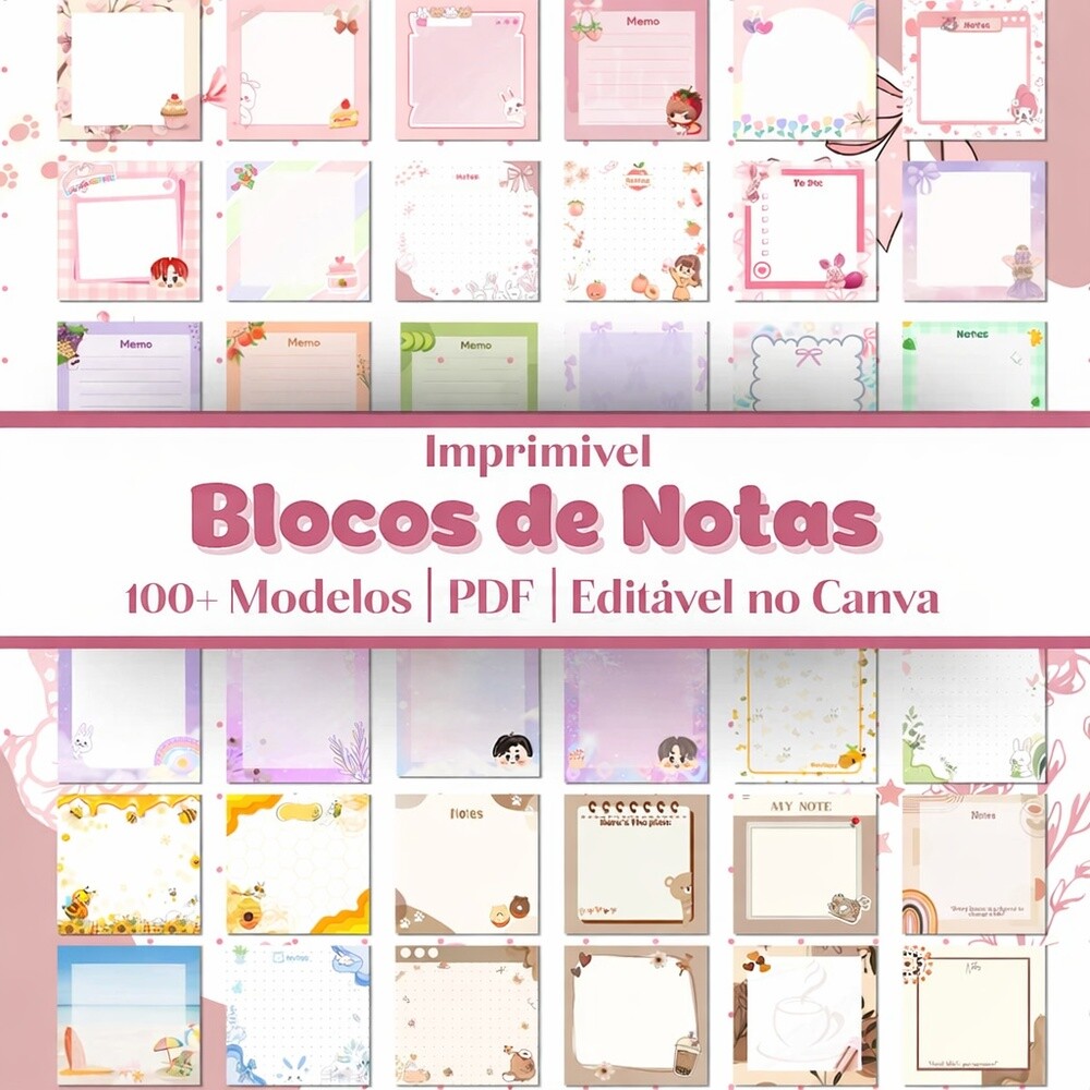 Pack Bloquinhos - 100 modelos editáveis no canva