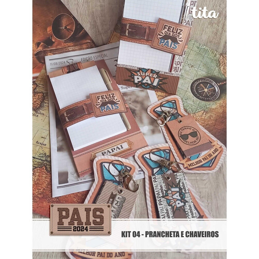 Pais 2024 - Kit 04 - Prancheta e Chaveiros