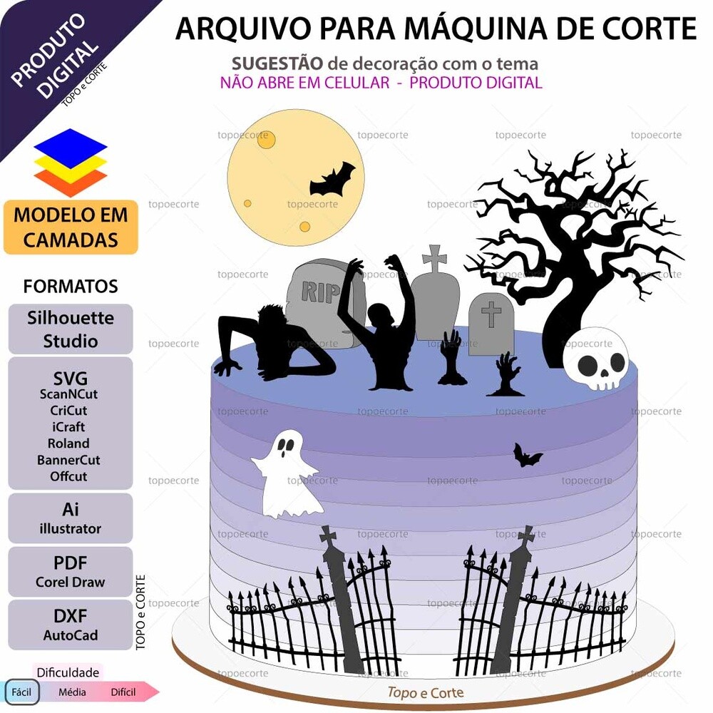 Topo de bolo Halloween Cemitério