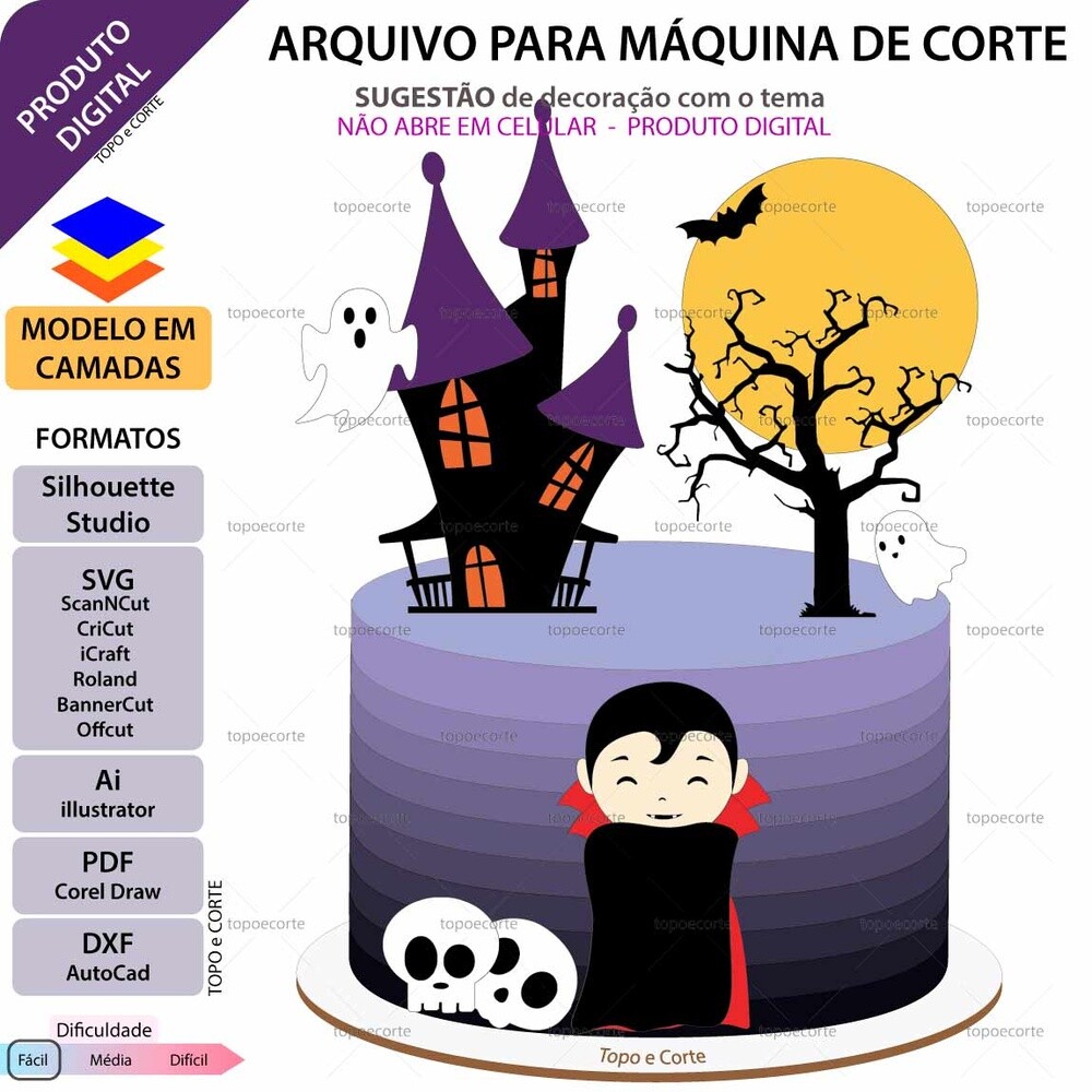 Topo de bolo Halloween Drácula