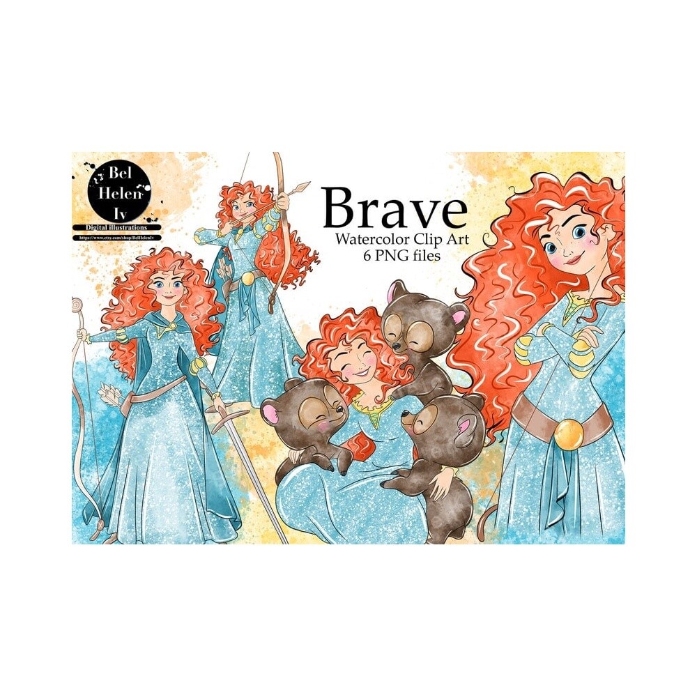 Kit Digital Brave watercolor aquerela, png, clipart, fundo transp