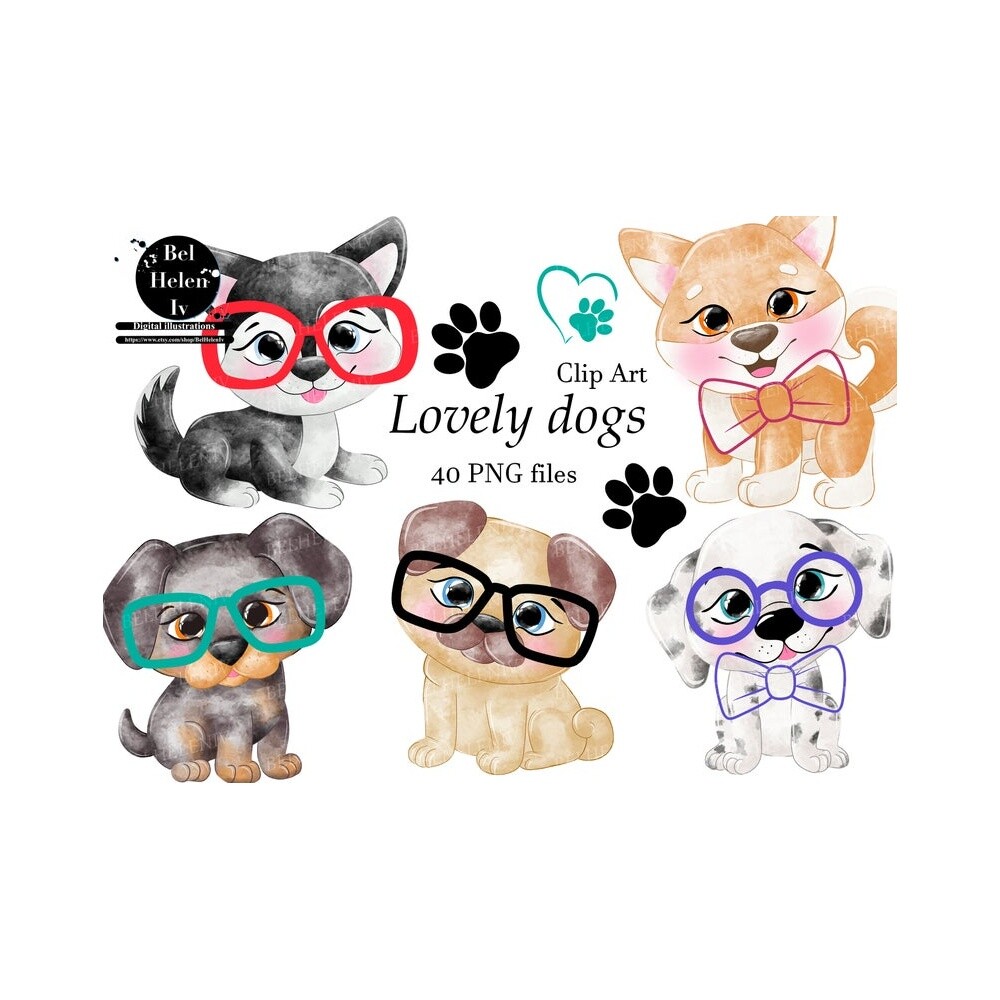 Kit Digital cachorro cute watercolor aquerela, png, clipart, fund