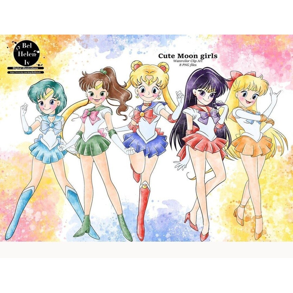 Kit Digital cute moon girls watercolor aquerela, png, clipart, fu