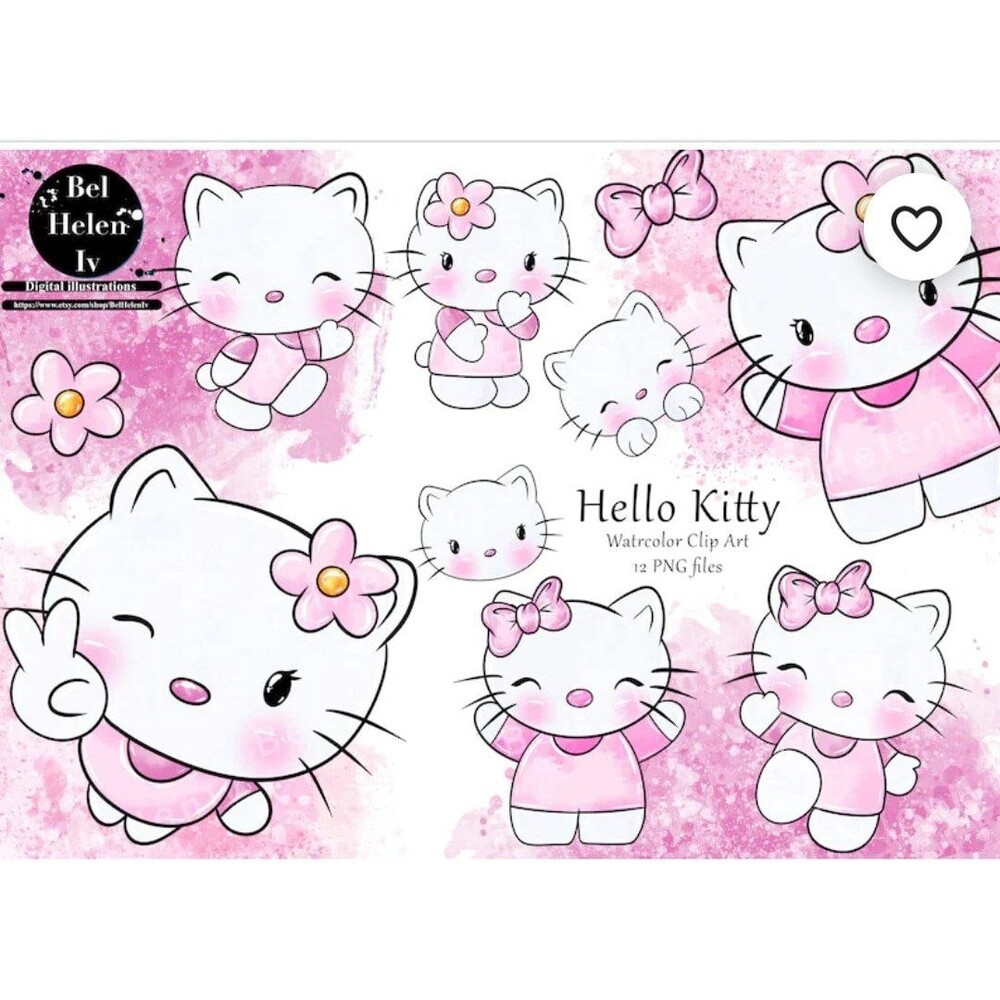 Kit Digital Hello kitty watercolor aquerela, png, clipart, fundo 