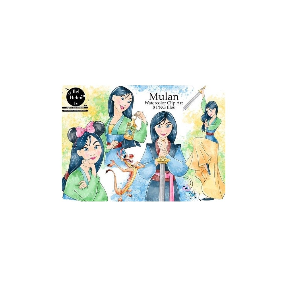 Kit Digital Mulan PNG  Princesa Mulan Clipart  Mushu Aquarela  Ar