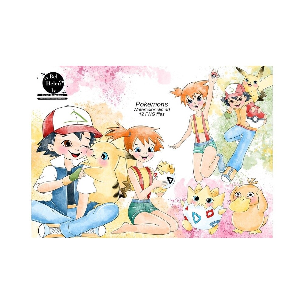 Kit Digital Pokémon PNG  Pokemon Clipart Aquarela  Pikachu, Ash 