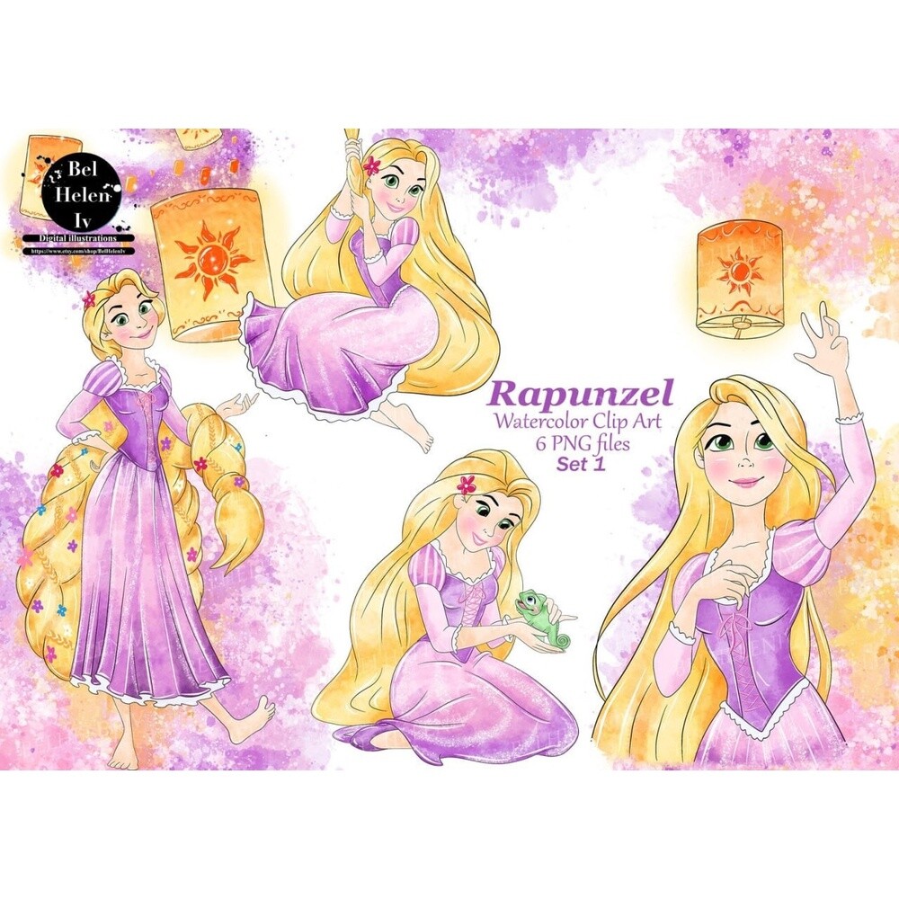 Kit Digital Rapunzel PNG  Clipart Rapunzel Aquarela  Elementos Pr