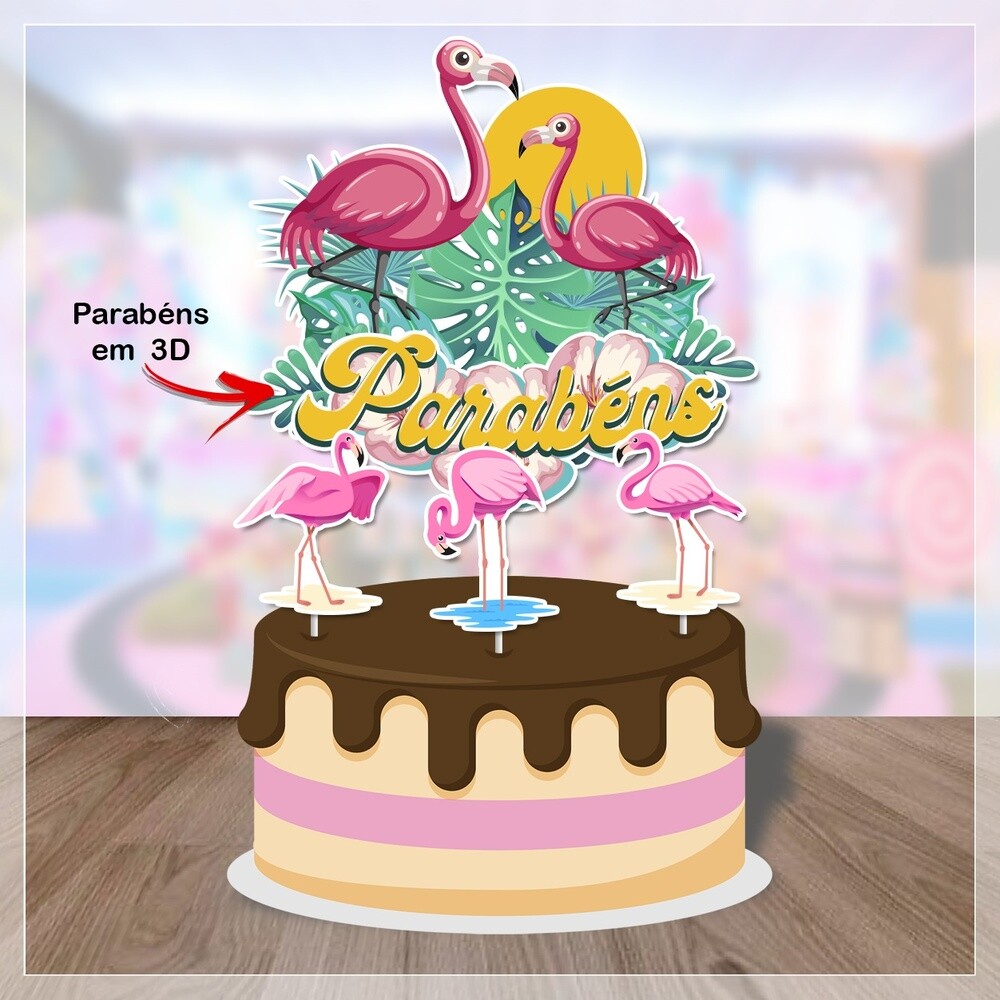 Topo de Bolo Flamingo 14