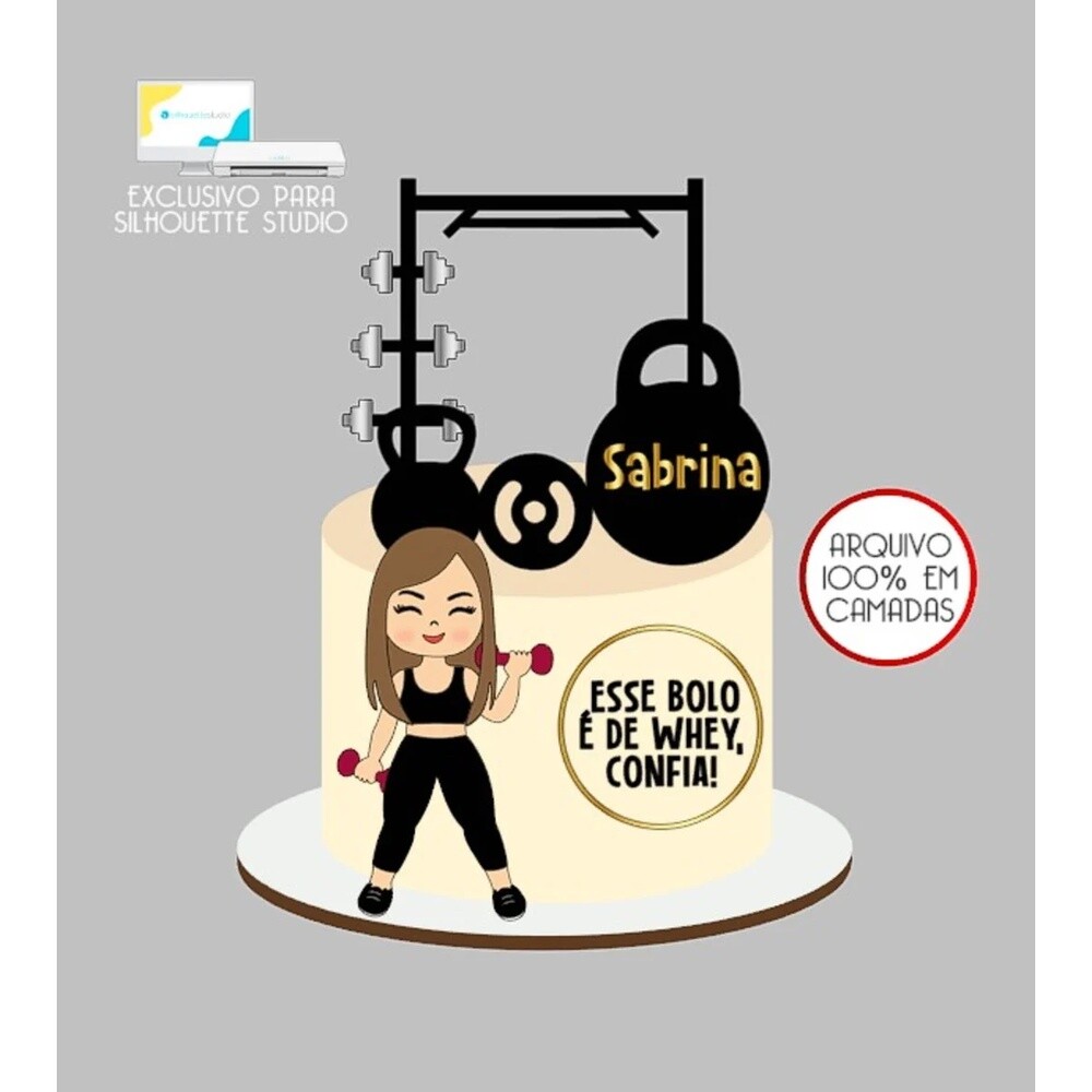 1429 - Arquivo Topo de Bolo Academia Fitness Mulher