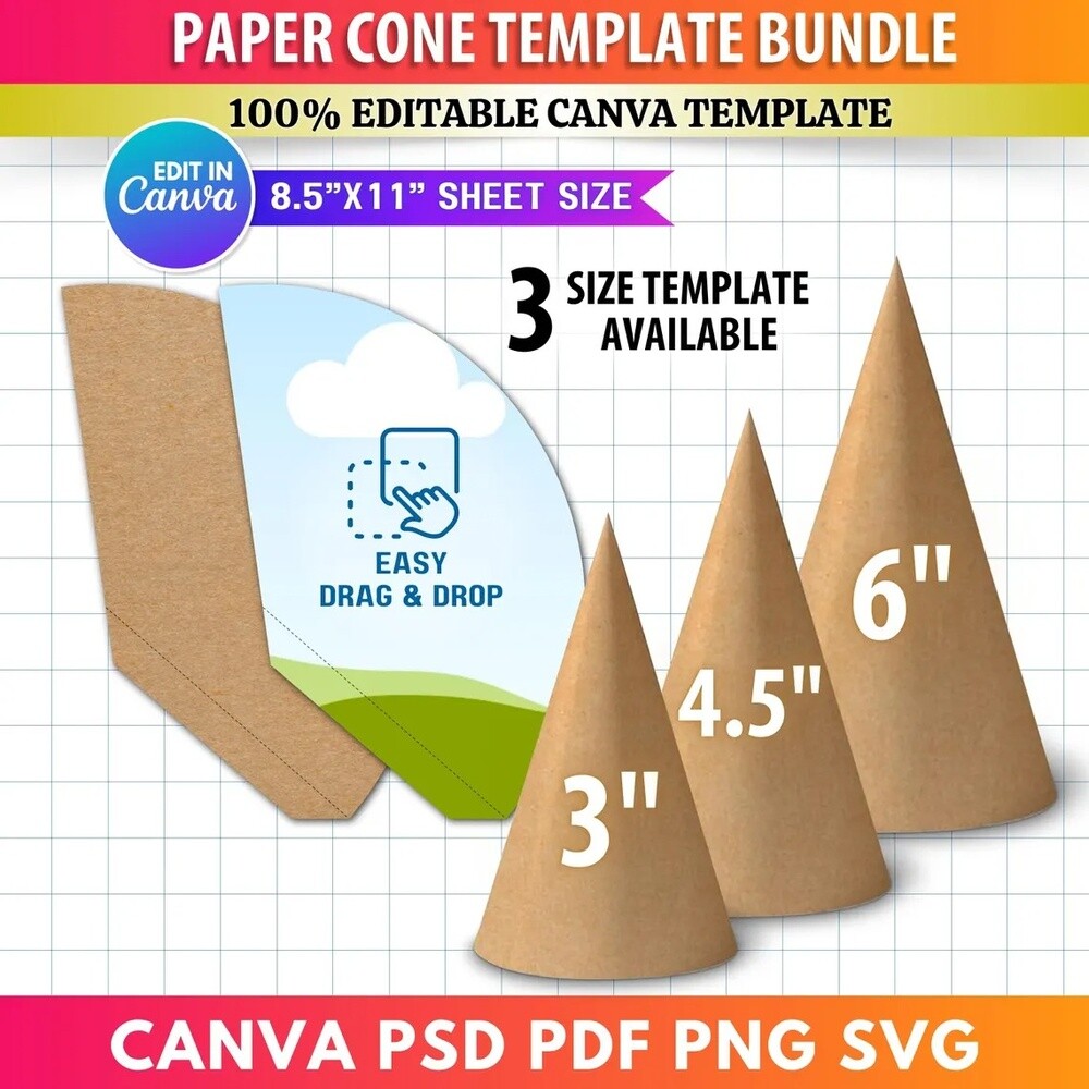 Arquivo de corte 3 moldes cone de papel Casquinha de doces e gulo