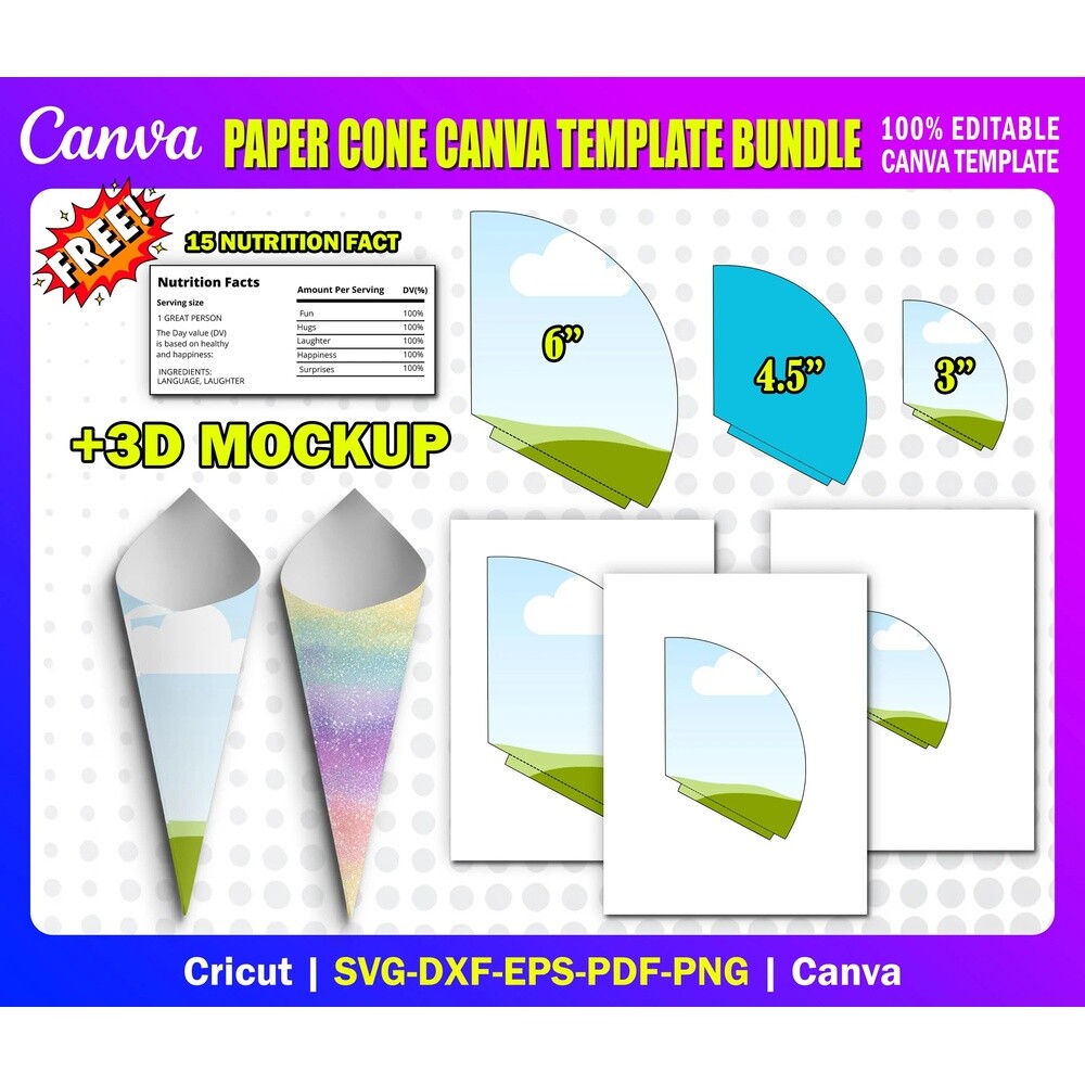 Arquivo de corte 3 Moldes de Cone de Papel