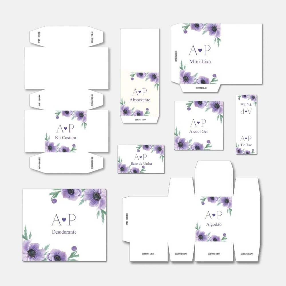 KIT TOALETE ARTE FLORAL LILÁS EDITÁVEL