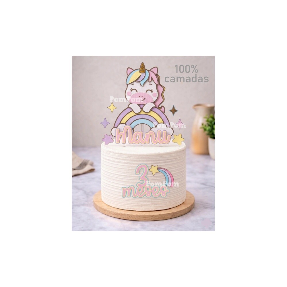 Topo de Bolo Unicórnio kawaii cute