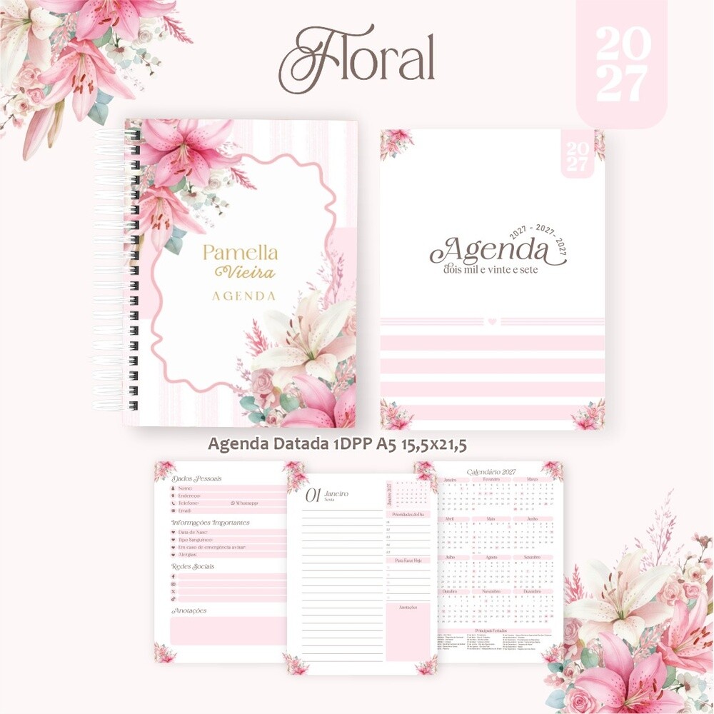 Pack Encadernação 2027 , Agenda, Planner, Calendário 5) FLORAL