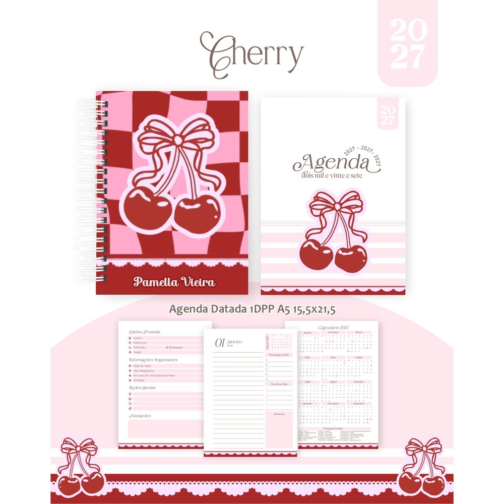 Pack Encadernação 2027 , Agenda, Planner, Calendário 7) CHERRY