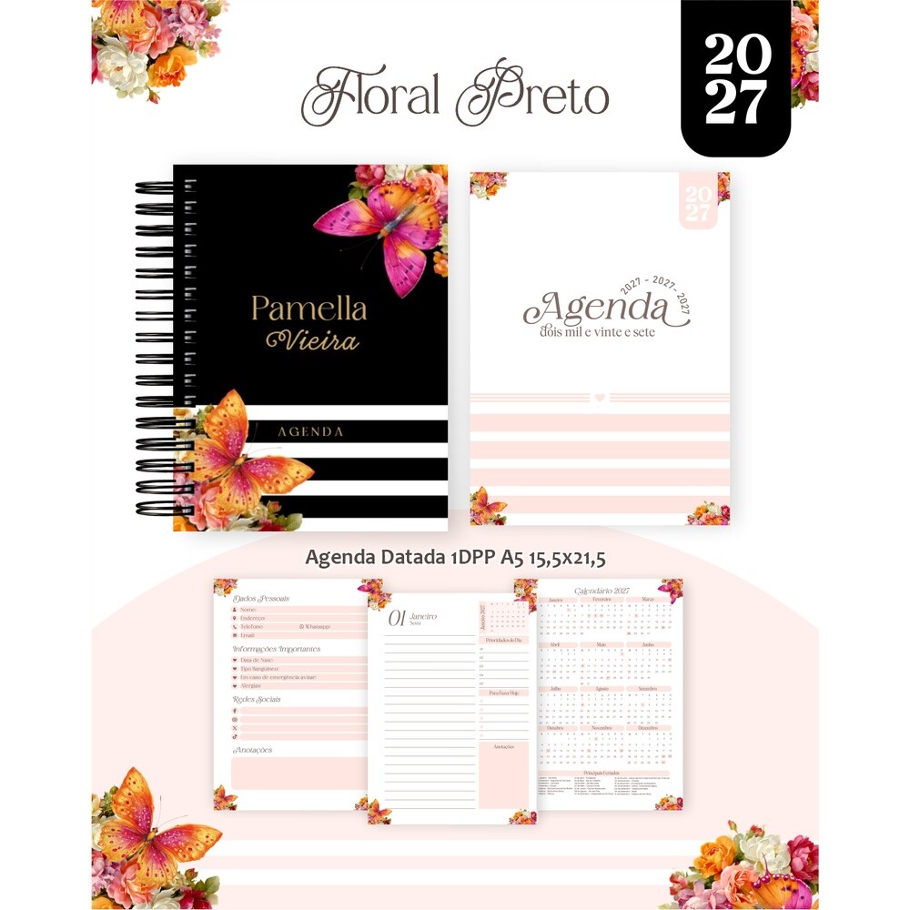 Pack Encadernação 2027 , Agenda, Planner, Calendário 8) FLORAL