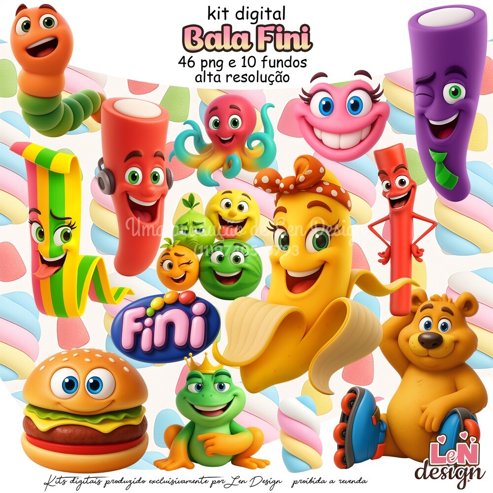 Kit Digital Papelaria Personalizada png Bala Fini ( Drive da Ana)