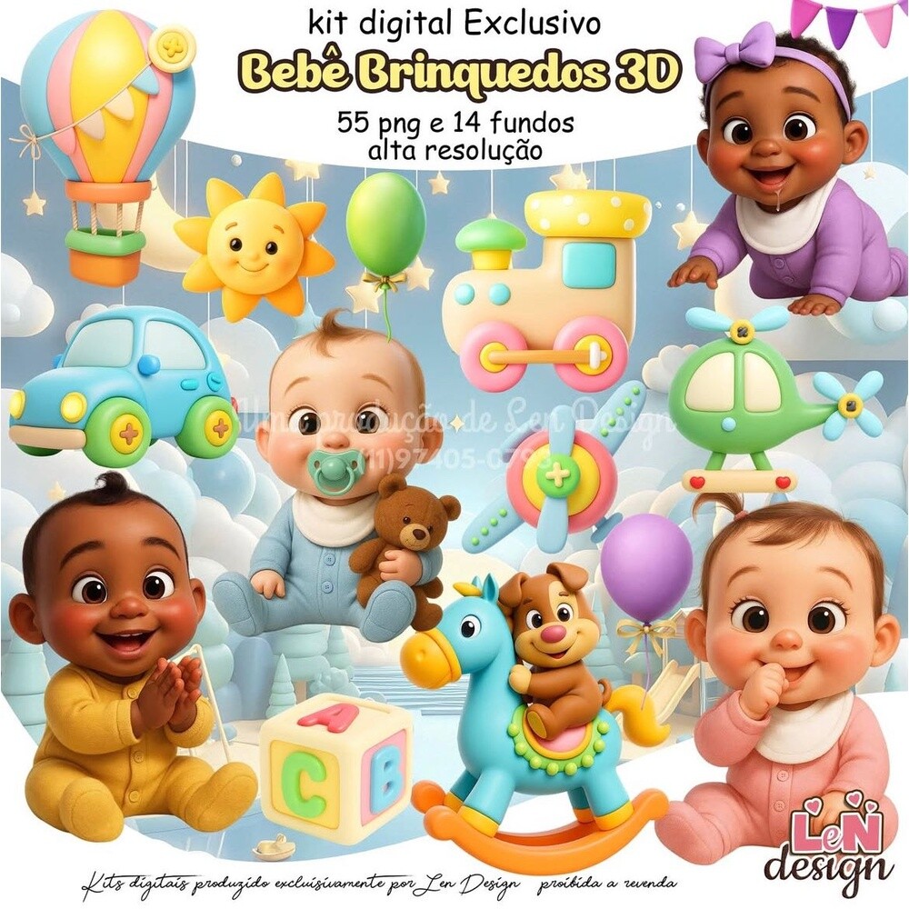 Kit Digital Papelaria Personalizada png Bebê Brinquedos ( Drive 