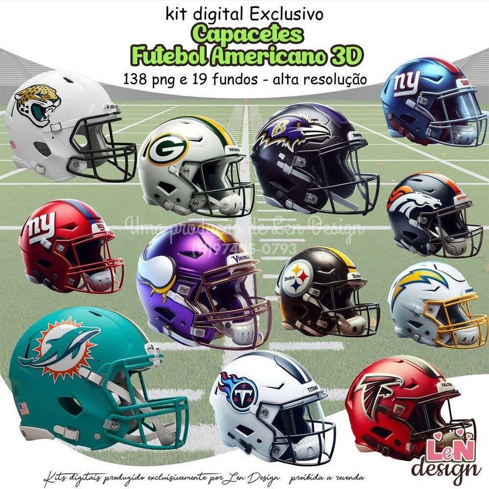 Kit Digital Papelaria Personalizada png Capacetes Futebol America